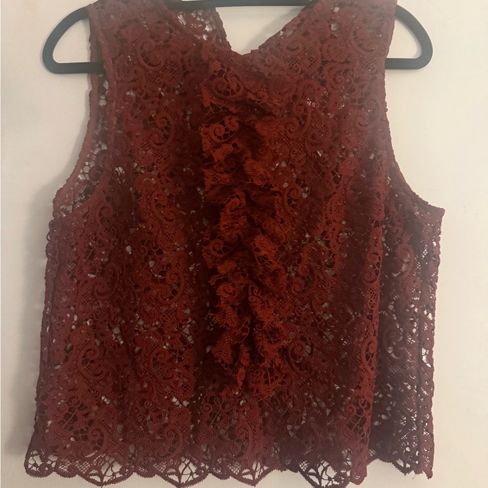 Zara Deep Red Lace Sleeveless Top